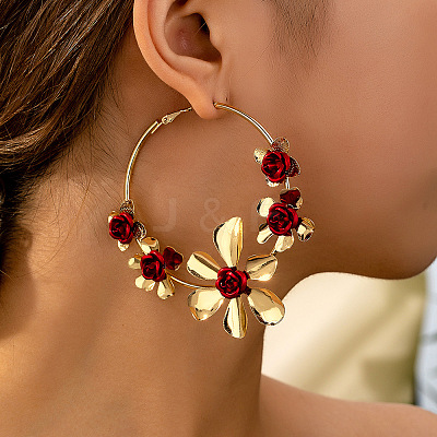 Rose Flower Alloy Hoop Earrings FS-WG9017A-01-1