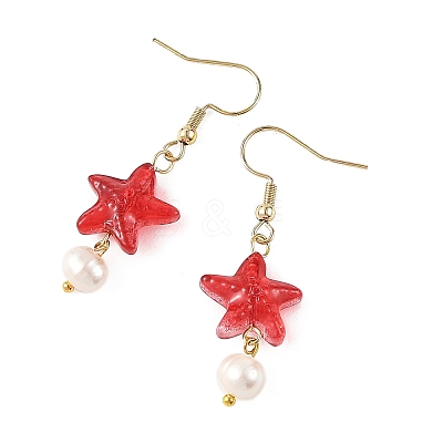 Glass & Natural Freshwater Pearl & 304 Stainless Steel Dangle Earrings EJEW-JE07365-1
