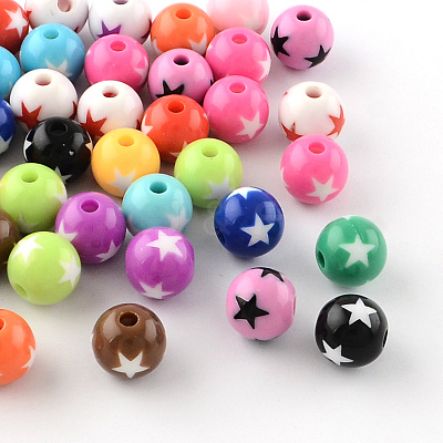 Star Pattern Opaque Acrylic Beads SACR-R882-20mm-M-1