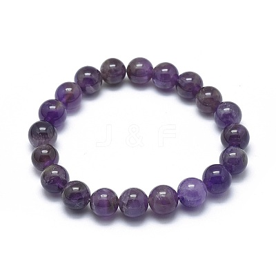 Natural Amethyst Bead Stretch Bracelets BJEW-K212-A-034-1
