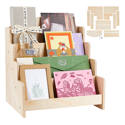 4-Tier Wood Display Riser Stands for Brochures ODIS-WH0001-94-1