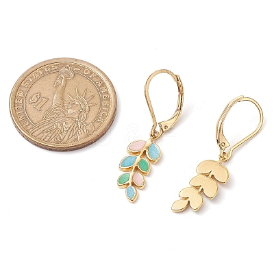 Leaf 304 Stainless Steel Enamel Leverback Earrings EJEW-JE06261-1