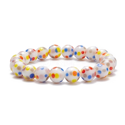 Dot Pattern Lampwork Round Beaded Stretch Bracelet for Women BJEW-JB08225-1