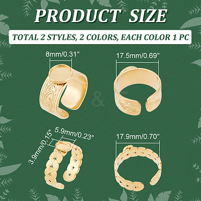 4Pcs 4 Styles 304 Stainless Steel Open Cuff Ring Findings STAS-UN0057-71-1