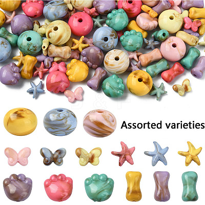 150Pcs 5 Styles Acrylic Beads SACR-YW0002-08-1
