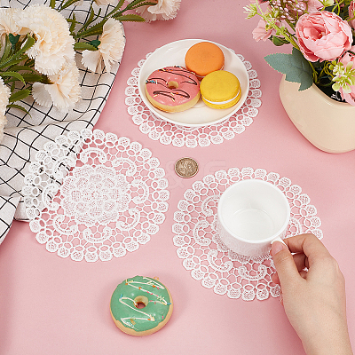 Flower Polyester Embroidery Lace Coasters AJEW-CN0007-46A-1