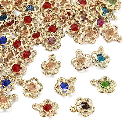 60Pcs Rack Plating Eco-Friendly Iron Rhinestone Pendants IFIN-YW0003-91-1