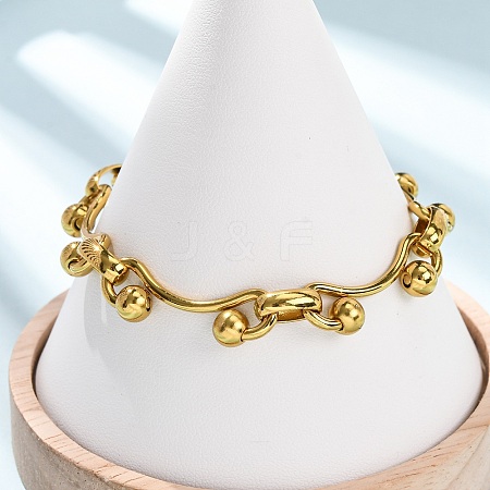 304 Stainless Steel Curved Bar Link Chain Bracelets for Women BJEW-F536-15G-1