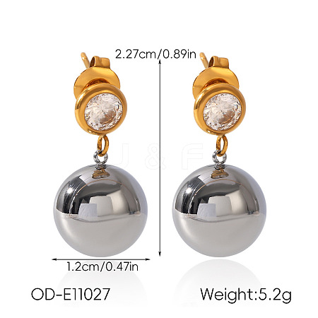 Two Tone 304 Stainless Steel & Clear Cubic Zirconia Stud Dangle Earrings WGF19D0-02-1