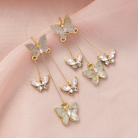 Butterfly Alloy Rhinestone Dangle Stud Earrings FS-WG259EB-04-1
