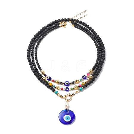 3Pcs 3 Style Lampwork Evil Eye Pendant Necklaces Set NJEW-JN04067-1