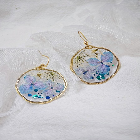 Alloy Epoxy Dried Flower Dangle Earrings FS-WGA8CE8-02-1