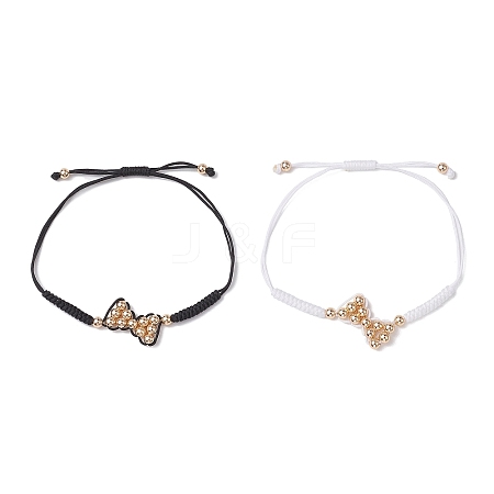 Brass & Nylon Thread Braided Bead Bracelets for Women BJEW-JB10751-1