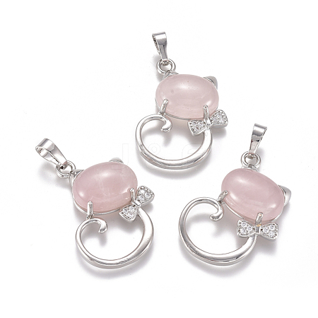 Natural Rose Quartz Kitten Pendants G-L512-R19-1