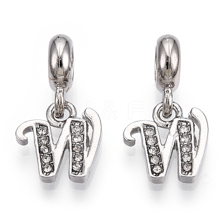 Platinum Rack Plating Alloy Rhinestone European Dangle Charms PALLOY-T048-36P-W-1