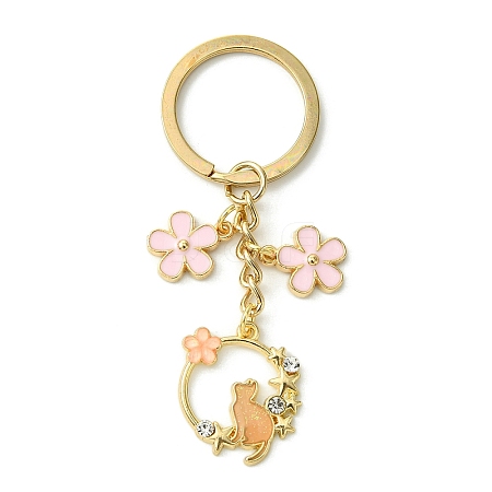 Cat & Flower Alloy Enamel with Rhinestone Keychain KEYC-JKC01099-1