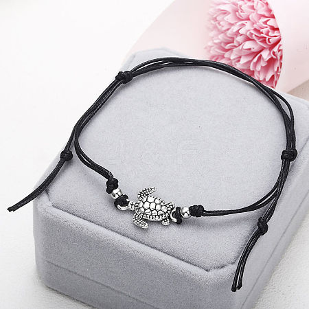Waxed Cord Braided Bead Anklets WG096ED-02-1