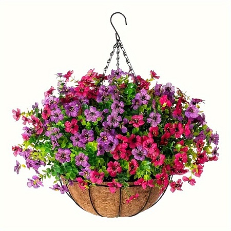 Plastic Artificial Green Plant Eucalyptus Flower Hanging Basket with Chain PW-WG629A0-01-1