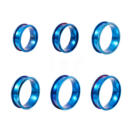 6Pcs 6 Styles Stainless Steel Grooved Finger Ring Settings STAS-YS0001-19-1