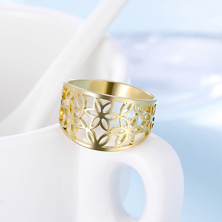 Flower Pattern Hollow Out 304 Stainless Steel Finger Rings FS-WGDCC5F-06-1