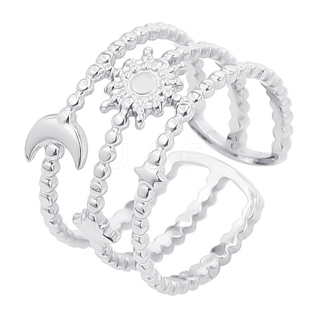 Non-Tarnish 304 Stainless Steel Fashion Star Moon Cuff Ring for Men and Women KS0826-1-1