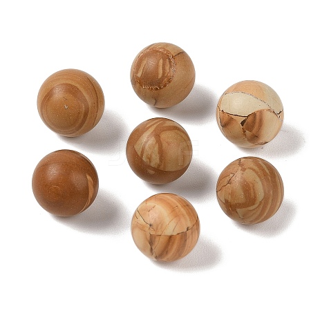 Natural Wood Lace Stone No Hole Sphere Beads G-K353-04C-23-1