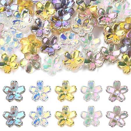 70Pcs 5 Colors Transparent Electroplate Glass Bead Caps EGLA-FS0001-55-1