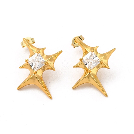 Clear Cubic Zirconia Star Stud Earrings EJEW-P221-31G-1