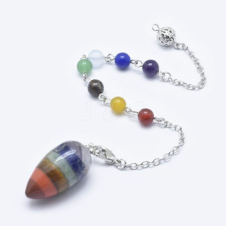 Chakra Natural & Synthetic Gemstone Teardrop Dowsing Pendulums G-E470-04P-1