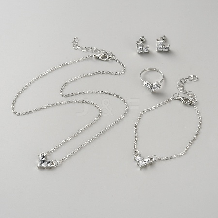 Heart Alloy Rhinestone Pendant Necklaces & Stud Earrings & Finger Rings & Link Bracelets Set for Women SJEW-WH0008-07P-1
