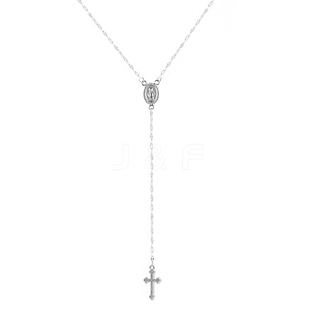 Alloy Cross & Oval Virgin Mary Rosary Bead Necklaces for Women WGC59F8-02-1