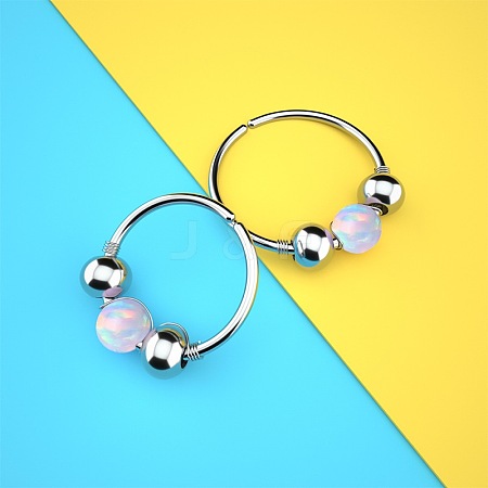 316L Surgical Stainless Steel & Round Synthetic Opal Hoop Cartilage Earrings WG5E20C-09-1