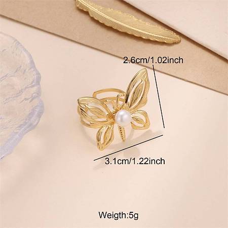 304 Stainless Steel Imitation Pearl Cuff Open Rings WG87CF0-03-1