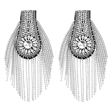 SUPERFINDINGS 2Pcs Iron & Glass Rhinestone Chain Tassel Fashion Epaulette DIY-FH0006-50-1