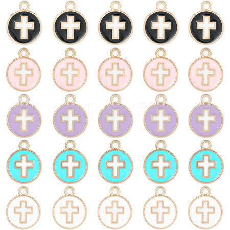 50Pcs 5 Colors Light Gold Plated Alloy Enamel Pendants ENAM-SC0003-70-1