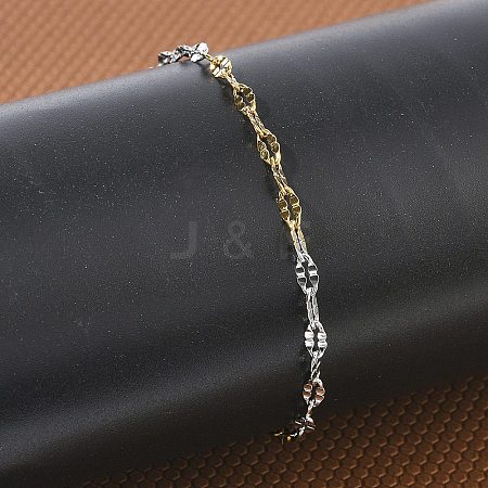 304 Stainless Steel Dapped Chains Bracelets for Women BJEW-D466-08A-GP-1