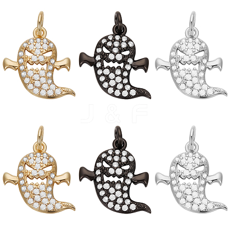 6Pcs 3 Colors  Brass Micro Pave CLear Cubic Zirconia Pendants ZIRC-BBC0002-95-1