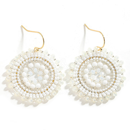 Bohemian Flat Round Iron Glass Seed Beads Dangle Earrings FS-WG46224-03-1