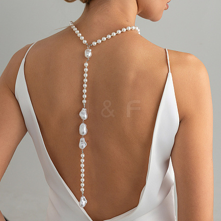 Imitation Pearl & CCB Teardrop Wedding Bridal Backdrop Necklaces for Backless Dress WG70975-01-1