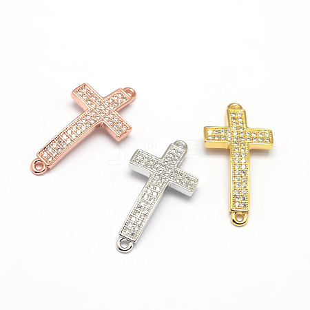 Curved Latin Sideways Cross Brass Micro Pave Cubic Zirconia Links ZIRC-E010-02-1