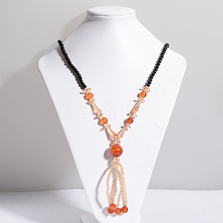 Glass Beads with Agate Beaded Necklaces X-NJEW-E040-02-1