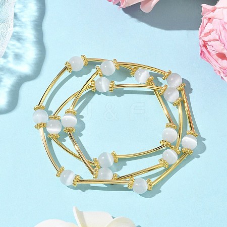 Cat Eye Round Beads Multi-strand Bracelets for Women BJEW-JB12338-02-1