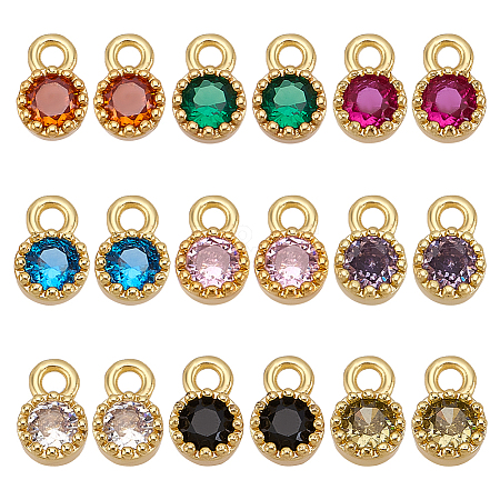 18Pcs 9 Colors Brass Glass Charms KK-PH0012-47G-1