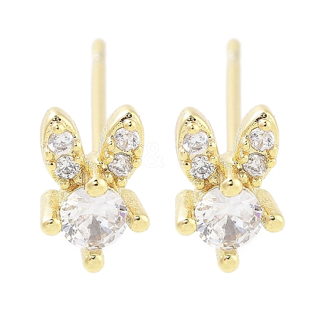 Brass Pave Clear Cubic Zirconia Stud Earring EJEW-S217-G02-1