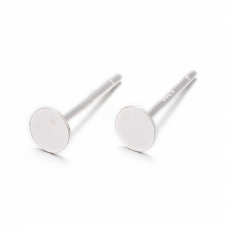 925 Sterling Silver Round Flat Pad Stud Earring Findings STER-T002-200S-1