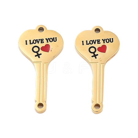 Ion Plating(IP) 304 Stainless Steel Black & FireBrick Enamel Female I Love You Key Connector Charms STAS-Z078-18G-1