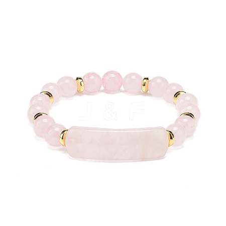 Natural Rose Quartz Rectangle Beaded Stretch Bracelet BJEW-JB08982-03-1