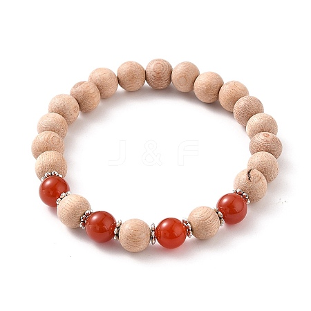 Round Natural Red Agate/Carnelian Beaded Stretch Bracelets BJEW-JB05607-04-1