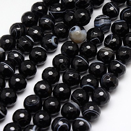 Natural Black Striped Agate/Banded Agate Beads Strands G-G581-12mm-03-1