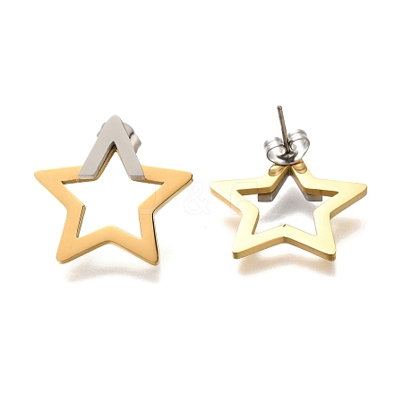 Ion Plating(IP) 304 Stainless Steel Hollow Star Stud Earrings EJEW-C118-06B-1